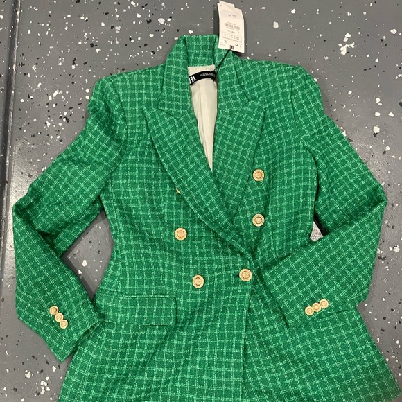 Zara Emerald Green Double-Breasted Blazer - Picture 2 of 3